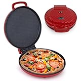Courant Pizza Maker 12 inch Pizzas Machine, Newly improved Cool-touch Handle Non-Stick plates Pizza oven & CalzoneMaker, Electric Countertop Oven for Home or School, 12” Indoor Grill/Griddle, Red