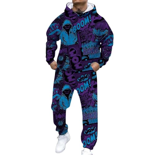 Chándal para hombre, chándal para el tiempo libre, traje deportivo, conjunto de chándal de impresión completa, sudadera informal con pantalones de jogging, atuendo para el uso diario, azul claro, 4XL