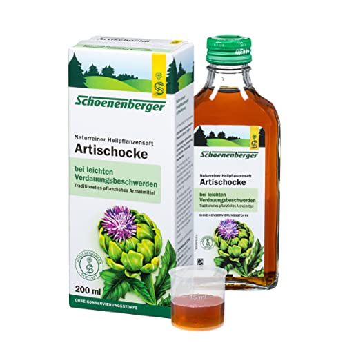 Schoenenberger - Artischocke naturreiner Heilpflanzensaft - 1x 200 ml Glasflasche - freiverkäufliches Arzneimittel - bei leichten Verdauungsbeschwerden - verbessert die Fettverdauung