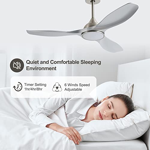 Image of 52 Inch Modern 3 Blade Silver Ceiling Fan with Lights Remote Control