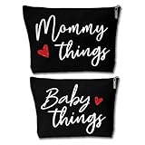 Sahjzk Mommy and Baby Matching Pouch Set, Mommy Things and Baby Things Bags, Gifts for New Moms Expecting Moms, Matching Travel Cases, Black Set of 2