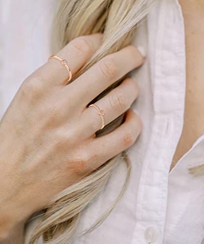 Rlmoon 8Pcs 14K Gold Plated Stacking Ring Set For Women Teen Dainty Thumb Stackable Rings Gold Heart Cz Promise Eternity Rings Plain Band Size 4-11 (Rose Gold, 7) #TOP2