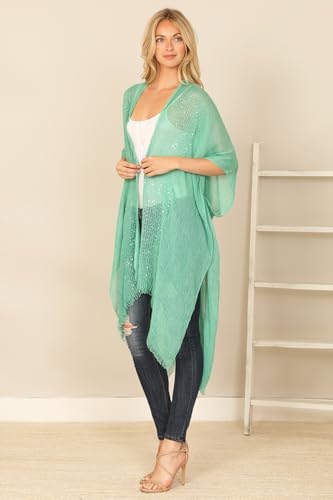 Image of RIAH FASHION Bohemian Sequin Glitter Shawl Wrap Poncho - Kimono Cardigan, Sparkly Metallic Mesh Scarf, Open Knit Crochet