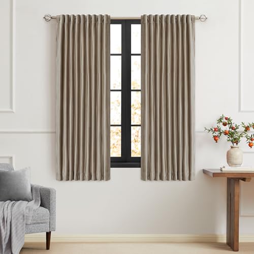 PRIMROSE Taupe Curtains 63 inch for Living Room,2 Panels Velvet Drapes Blackout Rod Pocket Back Tab Window Treatment Room Darkening Decorative Thick Curtains for Bedroom