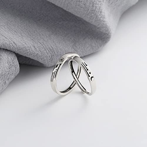 Image of Sun And Moon Rings For Couples Best Friends Cute Dainty Adjustable Matching Moon And Sun Wedding Rings Set For Him And Her Valentines Day Jewelry Gifts