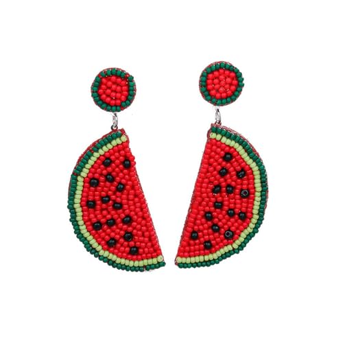 Fruit Earrings for Women Cute Orange Strawberry Beaded Fruit Earrings Fashion Handmade Beaded Drop Dangle Earrings Bohemia Statement Fruits Earring Summer Beach Vacation Jewelry (Watermelon)