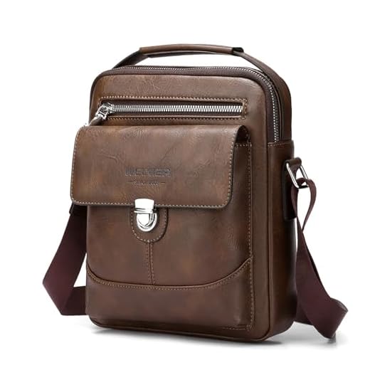 Bolsa de ombro masculina transversal pequena vintage de couro bolsa transversal lateral, Marrom