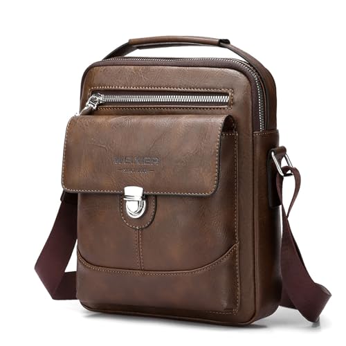 Bolsa de ombro masculina transversal pequena vintage de couro bolsa transversal lateral, Marrom