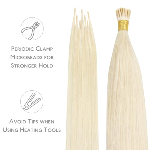 Image of WENNALIFE I Tip Hair Extensions Human Hair, 50g 50s 18 Inch Platinum Blonde Remy Itip Human Hair Extensions Invisible Itips Straight I Tips Fusion Extensions Real Human Hair