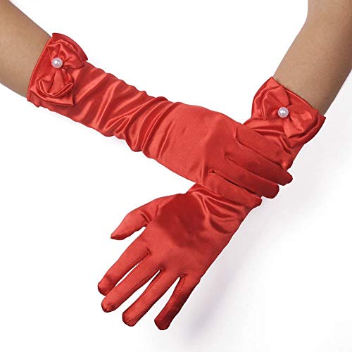 Image of FancyDressWale Girls Satin Long Gloves for Princess Dress Up Party With Bows