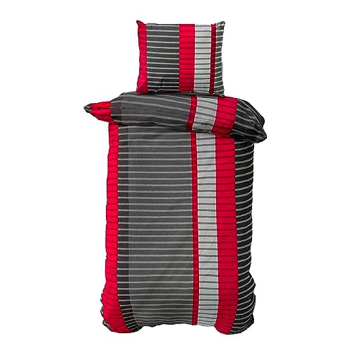 Class Home Collection Bettwäsche 135x200 Renforcé Baumwolle – 2-teiliges Set mit Kissenbezug 80x80, weich und atmungsaktiv, Ganzjahres-Bettwäsche mit Reißverschluss, Wind Rot