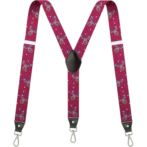 Vauhse Delicated Suspenders for Men Adjustable Suspenders with Elastic Straps Y-Back Construction Heavy Duty for Work Red Chirstmas