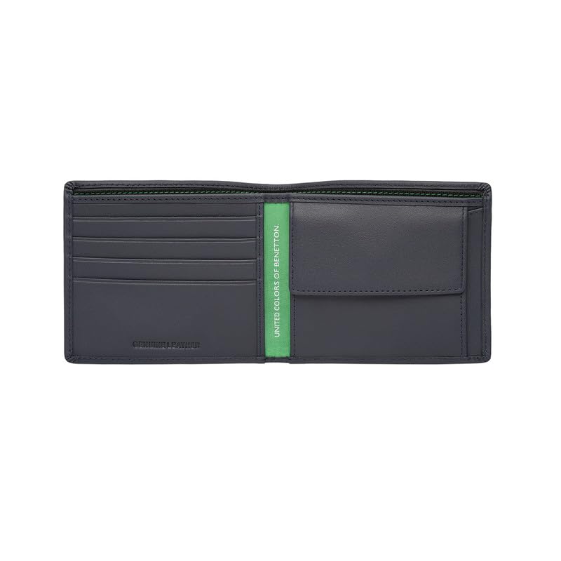 Image of United Colors of Benetton Men's Genuine Leather Global Coin Wallet Gweru - Navy | Slim Bifold with Secure Coin Pouch, 2 Compartments 4 Card Slots | Stylish Purse of Gents