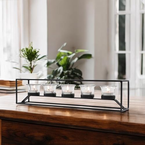 Image of Hosley 5 Cup Decorative Tealight Holder with Red Glass