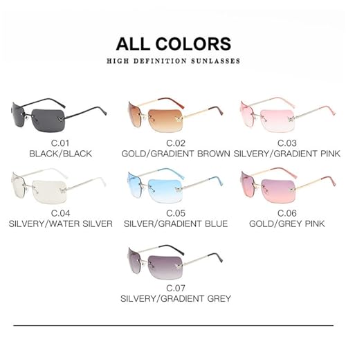 willochra 2023 Rectangle Y2k Gradient Sunglasses for Women Trendy Retro Summer Shades Rimless Butterfly Sunglasses4