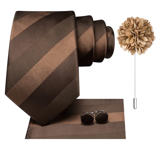 Image of Hi-Tie Men's Silk Ties Formal Woven Classic Necktie Pocket Square Cufflinks Lapel Pin Set Wedding Business