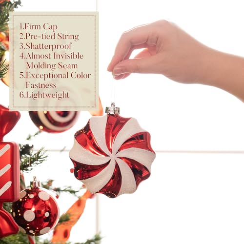 Valery Madelyn Christmas Ornaments Set, 108ct Candy Cane Red and White Shatterproof Christmas Tree Decorations Ball Ornaments Bulk, Decorative Hanging Ornaments for Xmas Trees Holiday Party Decor - Image 6