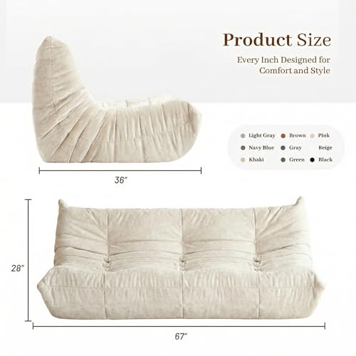 Image of Bean Bag Chair, 3 Seater Fireside Chair, Giant Bean Bag Chairs for Adults, Lazy Large Floor Bean Bag Sofa for Living Room, Bedroom, Dorm, Office(Beige)