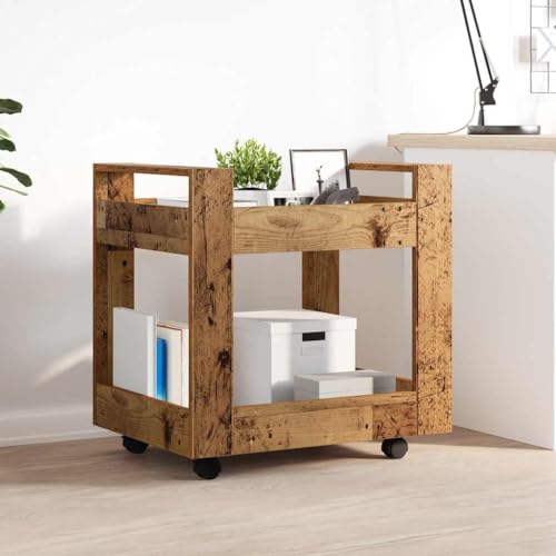 Chariot de bureau en bois blanc à roulettes avec 2 compartiments