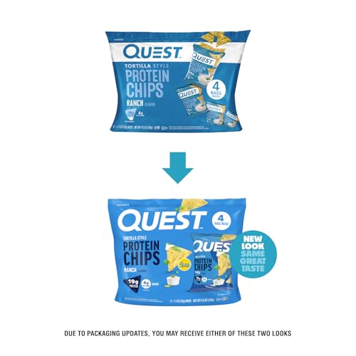 Image of Quest Nutrition Ranch Tortilla Style Protein Chips, 19g Protein, 4g Net Carb, High Protein, Low Carb, Gluten Free, 1.1 Ounce (Pack of 4)