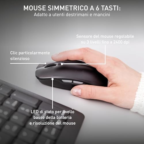 Cherry Stream Desktop Recharge Tastiera Mouse Incluso Rf Wireless Qwertz Tedesco Grigio - 4