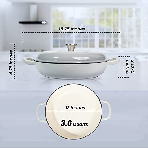 Enameled Cast Iron Braiser, Beautiful 3.6 Qt Cast Iron Enamel Cookware For The Home Chef, Durable Enameled Dutch Oven For Stovetop, Oven, Grill, Enameled Cast Iron Shallow Casserole For One Pot Meals #TOP6