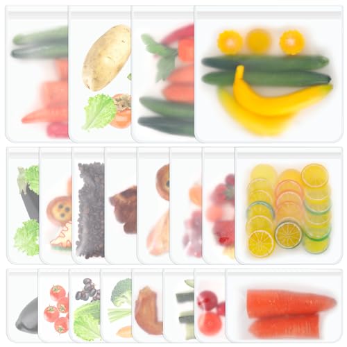 20 Pack Reusable Freezer Bags, 3 Sizes Ziplock Food Storage Bags, Leak-Proof Easy Seal Freezer Bags for Soup, Sandwich, Snack