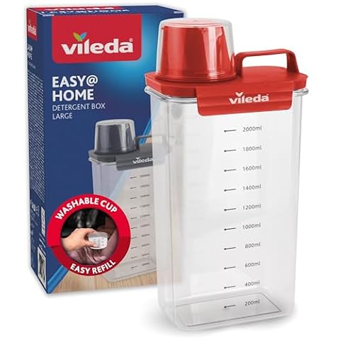 Vileda Pudełko na środki piorące - 2300 ml, czerwone, praktyczne przechowywanie proszku do prania, w zestawie miarka do precyzyjnego dozowania, hermetyczne i oszczędzające miejsce