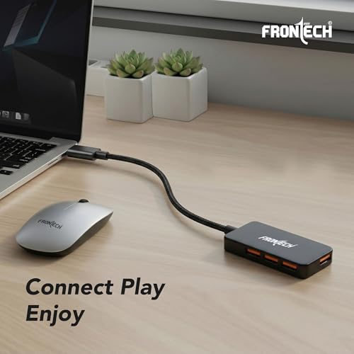 Image of Frontech 4-in-1 USB Hub | Type-C to 4x USB 2.0 Ports | 480Mbps Data Transfer | 1.5m Long Braided Cable | Plug & Play | Compact & Lightweight Design | Laptop, PC & Tablet | 1 Year Warranty (NC-0083)