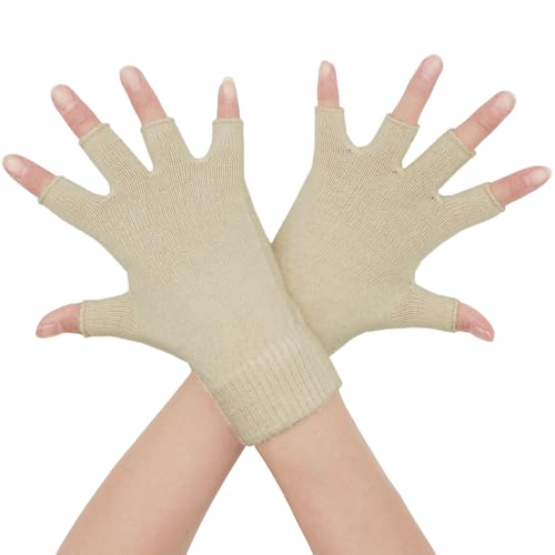 Lemoyoung Cashmere Fingerless GlovesHand Warmers Soft and Stylish Design Thermal Gloves for Cold Weather Everyday Use(Beige)