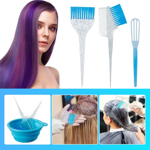 MOONMINI Hair Dye Color Brush and Bowl Set, Color Bowl Brushes Tool Mixing Bowl Kit Tint Comb for Hair Tint Dying Coloring Applicator (Light Blue&Clear) - Thumbnail 2
