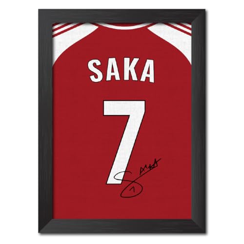Image of TenorArts Bukayo Saka Poster Frame Arsenal Jersey Laminated Photo Print Signature Framed Painting with Matt Finish Black Texture (12 inches x 9inches)