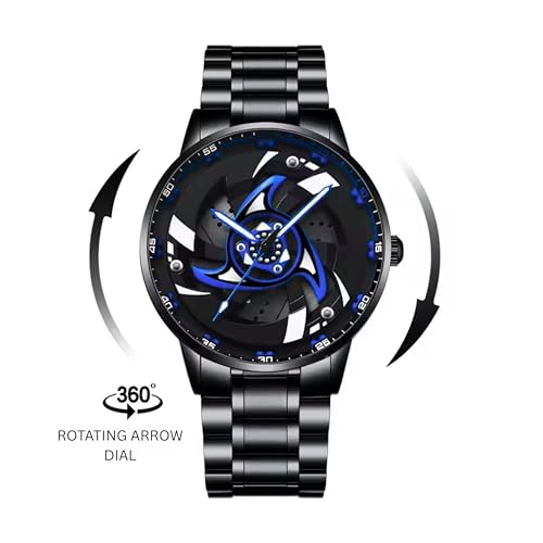 Image of GOLDENIZE FASHION Branded Men's Sport Quartz Watch Arrow Wheel Dial 360 Rotating Casual Fashion Stainless Steel Alloy Mens & Boy's Luxury Metal Gift Creative Watch