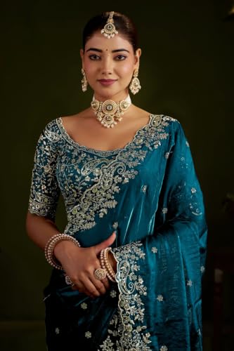Image of DESTY Saree with Intricate Gold Embroidered Border & Designer Blouse