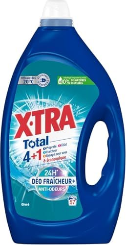 Xtra Total - Lessive Liquide Économique - Propreté - Fraîcheur - Parfum Givré - 24H Anti-Odeurs - 57 Lavages