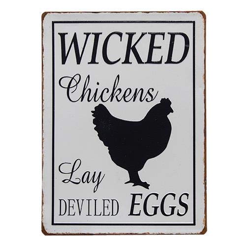 Wicked Chickens Lay Deviled Eggs Rustic Plate Retro Chic Metal Tin Sign Garage Vintage Garden House Wall Decor 12X8 Inch