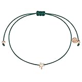 textilfarben Hochglanzpolierte Oberfläche Glanzstücke München Damen-Textilarmband grün Palme Sterling Silber rosévergoldet 15-22 cm - Armbändchen Armband mit Anhänger Stoffbändchen Armkettchen Textil