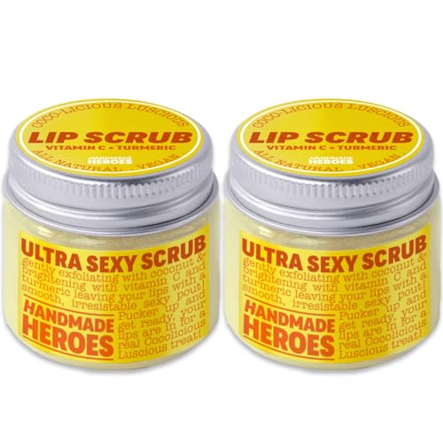 Handmade Heroes Turmeric & Vitamin C Lip Scrub Set – 2 Pack Natural Vegan Sugar Polish Lip Exfoliator - Brightening & Conditioning for Dark, Dry, Chapped Lips