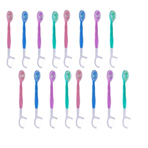 AYNKH 16 cepillos de dientes desechables, portátil de viaje, 3 en 1 función, viene con cepillo de dientes, hilo dental, cepillo de idiomas, palillos de dientes, mini cepillo de dientes, pasta de