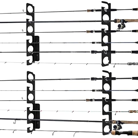 Iswabard Wall Mounted Fishing Rod Rack,4 Set Holds 12 Rods Horizontal Fishing Rod/Pole Holders for Garage, Wall or Ceiling Mounted Fishing Rod Rack Fishing Rod Storage, Metal Cover