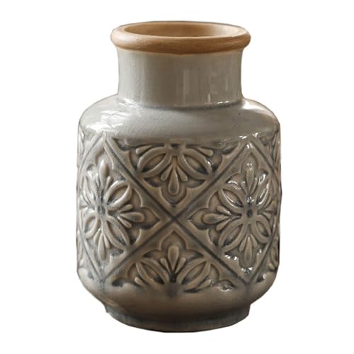 Adorno for el hogar, jarrón con patrón en Relieve Vintage, Adorno for Sala de Estar, Mesa de Flores de cerámica, arreglo Floral, decoración for Living Dining Room Kitchen