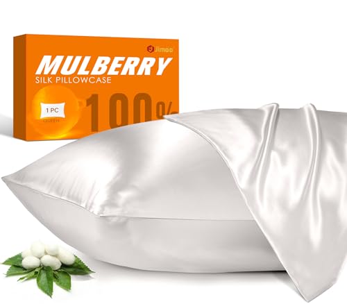 2 Pack 100% Mulberry Silk Pillowcase for Hair and Skin, 22 Momme Natural Silk Pillow Cases Set of 2 with Zipper, Pillow Cover for Women Men (2 Pack Ivory White, Queen 20''×30'')