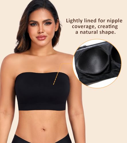 Image of DotVol Women's Strapless Bandeau Wireless Tube Top Everyday Bra | Non-slip, Plus Size, Lightly Padded, Seamless, Multiway