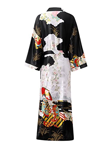Women's Floral Long Satin Robes Plus Size Long Silk Robes Peacock Floral Kimonos Sleepwear Dressing Gown2