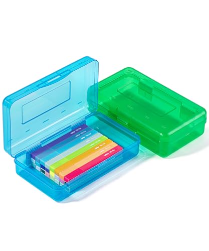 Mr. Pen- Plastic Pencil Case Box, 2 Pack, Large Crayon Marker Pen Organizer, Plastic Bead Organizing Container with Snap-Tight Lids, Clear Craft Storage Boxes, School Supplies