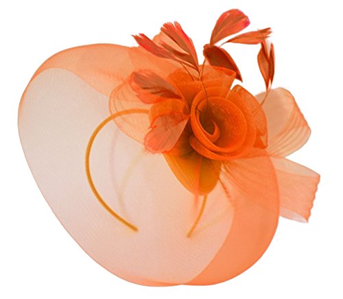 Caprilite Orange Fascinator Headband Veil Wedding Ascot Races Net Hat Feathers Hatinator