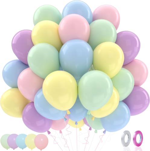 Pastel Balloons Set 50 pcs 12 inch Rainbow Multicolor Pink Purple Green Yellow Blue Macaron Latex Balloons Kit for Birthday Baby Shower Bridal Shower Party Decorations