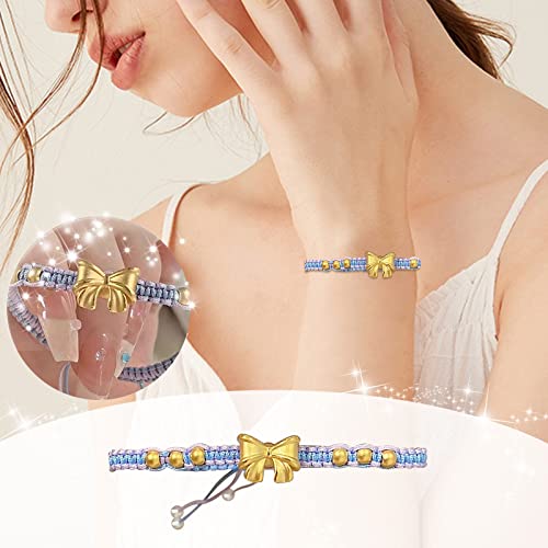 2023 New Bow Bracelet Female Fairy Tale Princess Blue Hand Rope Hand Woven Hand Jewelry Long Teardrop (Blue, One Size) #TOP2