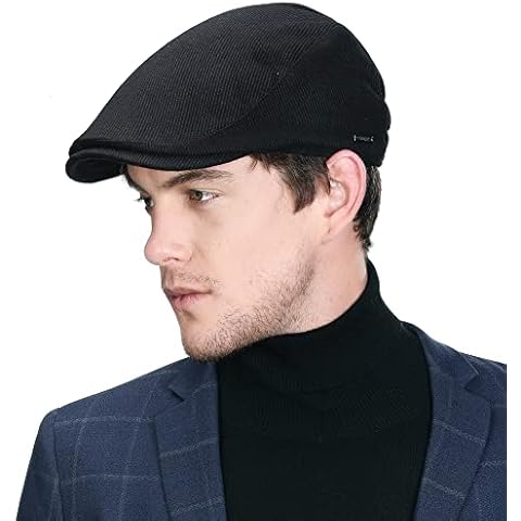 Jeff & Aimy Mens Flat Caps Wool Newsboy Cap Cabbie Gatsby Ivy Hat for Men Irish Winter Fashion Golf Duckbill Driving Adjustable Black XL Cover