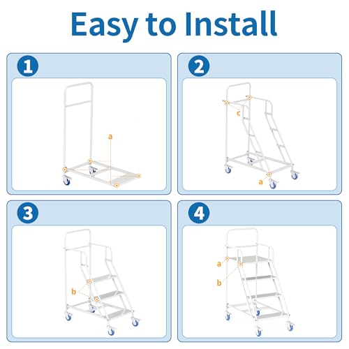 Image of 4-Step Rolling Ladder with Handrails 4 Lockable Wheels, Rolling Stairs with 39.4 inch Heigh Anti-Slip Platform with Fencehail, Industrial Platform Ladder for Supermarket Warehouse Factory, 23.6 inch W x59 H